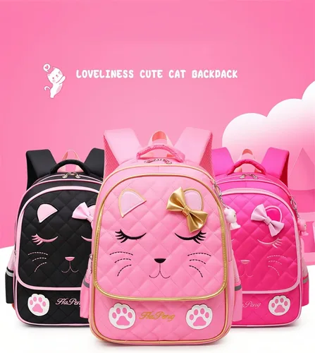 Miniatura 13 de Juego de 2 mochilas escolares con lazos para niñas y estudiantes, diseño de princesa para escuela primaria, 2pcs Negro-s, 2Pcs BagSet S