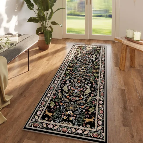 Miniatura 11 de Rugcomf Alfombra de pasillo lavable para cocina 2'6''x8' Alfombra de pasillo para entrada interior floral antideslizante alfombra suave para Azul