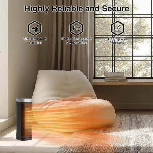 Miniatura 5 de Calentador de cerámica – Calentador de espacio portátil para interiores con control remoto, temporizador de 1 a 12 horas, 3 modos de calefacción