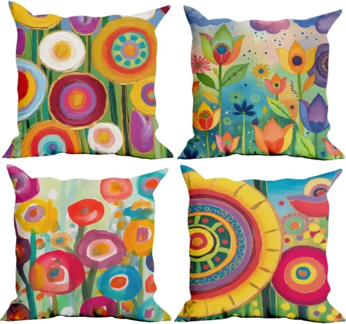 Paquete de 4 fundas de almohada decorativas florales coloridas de moda de 18x18, fundas de cojines decorativos, fundas de almohada decorativas para