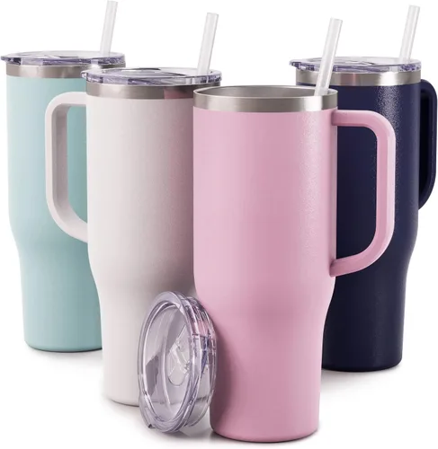 Miniatura 11 de Maars Charger - Taza de viaje aislada de 40 onzas con asa, vaso de acero inoxidable sellado al vacío de doble pared con popote y tapa, ónix blanco
