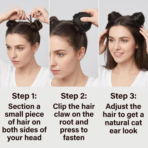 Miniatura 5 de Orejas de gato con clip de pinza de moño en moño espacial, extensiones de cabello con orejas de gato, accesorio de peluca, extensiones de cola
