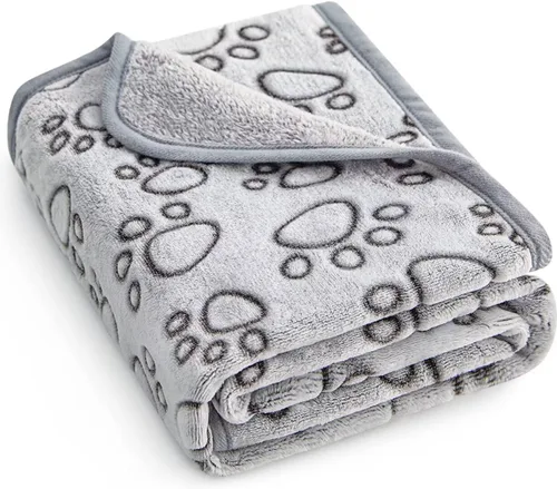 Miniatura 11 de Manta para perros rellena premium suave, con impresión de huella de pata gris de franela, 43 * 66 pulgadas, manta autocalentable para gatos