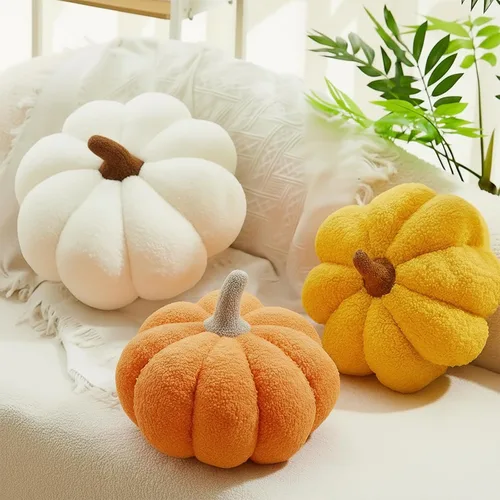 Miniatura 9 de Juexica 3 almohadas de calabaza de peluche esponjosas en 3D con forma de calabaza decoración de otoño, Acción de Gracias, Halloween, cojín de marrón