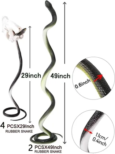 Miniatura 2 de 6 piezas de serpientes de goma grandes realistas de plástico falso, juguetes de serpiente para mantener a los pájaros alejados para accesorios