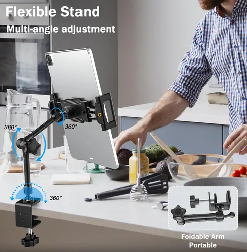 Miniatura 3 de Soporte para tableta de cocina de escritorio, cajas de costura, brazo de metal ajustable, soporte de montaje para tableta para iPad Pro 12.9 Air
