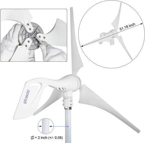 Miniatura 4 de Generador de turbina eólica de 400 W y 12 V con 3 cuchillas, turbinas de viento de arranque a baja velocidad de 2.5 m/s con controlador de carga