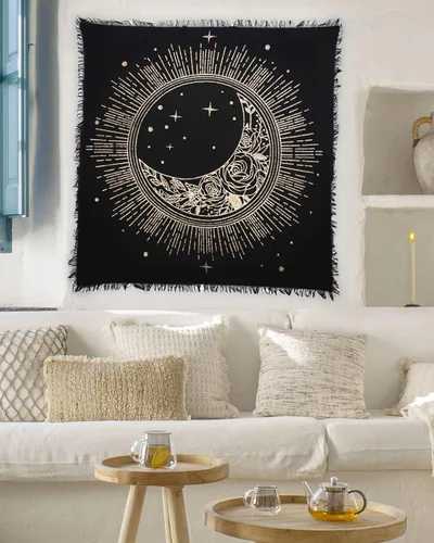 Miniatura 4 de Indian Consigners Tela de altar Sol Luna Estrella Brujería Alter Tarot Spread Top Cloth Wiccan Square Spiritual Sacred (Golden Sun Moon Star)
