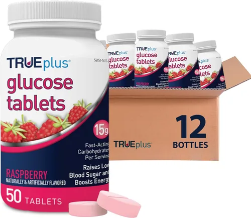 Miniatura 34 de TRUEplus® Tabletas de glucosa, sabor surtido (uva, frambuesa, naranja), botella de 50 unidades (1)