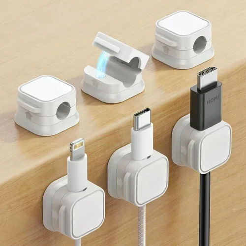 Paquete de 6 organizadores de cables magnéticos, clips de gestión de cables de escritorio, cargador de teléfono, organizador de cables para mesita