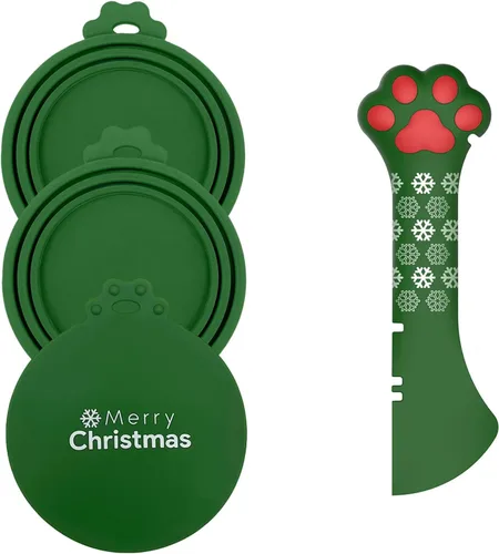 Miniatura 15 de Cuchara para Latas de Comida para Mascotas y 3 Tapas para Latas Espátula Abridor con Forma de Pata Linda Cuchara para Comida Húmeda de Gato Gris