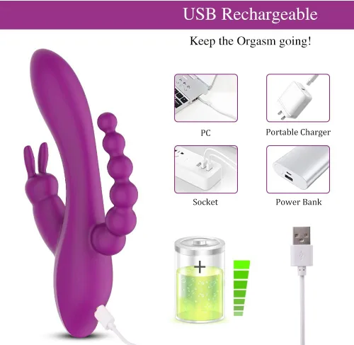 Miniatura 3 de Vibrador de punto G con forma de conejo 3 en 1, consolador anal con 7 modos de vibración para mujeres - Adorime, masajeador y estimulador
