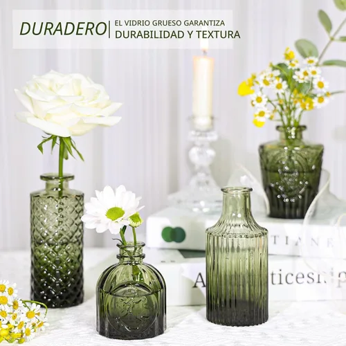 Miniatura 4 de SUPMIND Juego de 12 jarrones de cristal, pequeños jarrones de flores verdes para centros de mesa a granel, mini jarrón vintage para boda, hogar