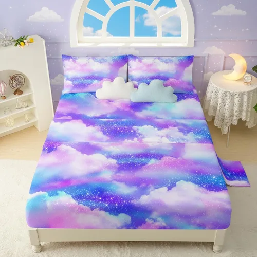Miniatura 38 de QOOMO Ropa de cama Kawaii Axolotl para niños y niñas, diseño de flor de cerezo rosa, juego de ropa de cama súper suave para niños, con estrellas