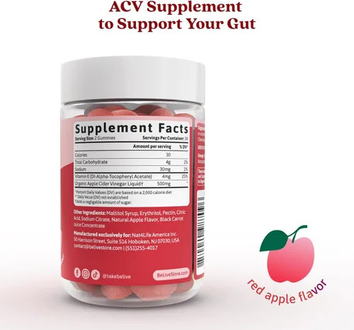 Miniatura 2 de Gomitas de vinagre de sidra de manzana sin azúcar, ideales para la digestión y una dieta saludable, sin gluten, sin jarabe de glucosa, gomitas ACV