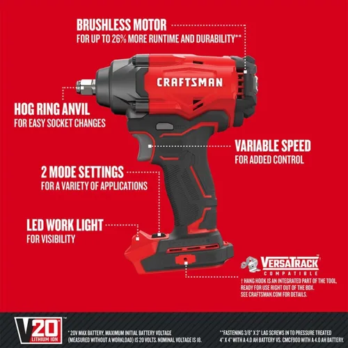 Miniatura 2 de CRAFTSMAN V20 - Pistola sacatuercas inalámbrica (CMCF900M1)