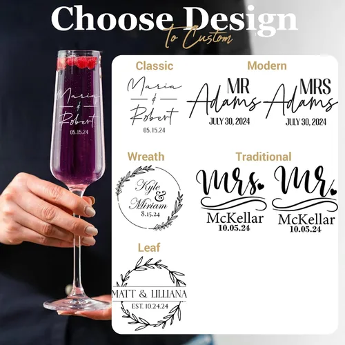 Miniatura 2 de Copas de champán de boda personalizadas, juego de 2, copas de brindis Mr & Mrs para novia y novio, nombre y fecha grabados, regalos personalizados