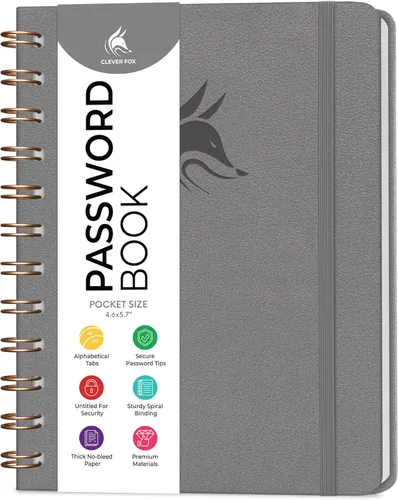 Miniatura 15 de Clever Fox Libro de Contraseñas en Espiral – Organizador de Direcciones de Internet y Contraseñas con Pestañas Alfabéticas Laminadas – Diario Negro