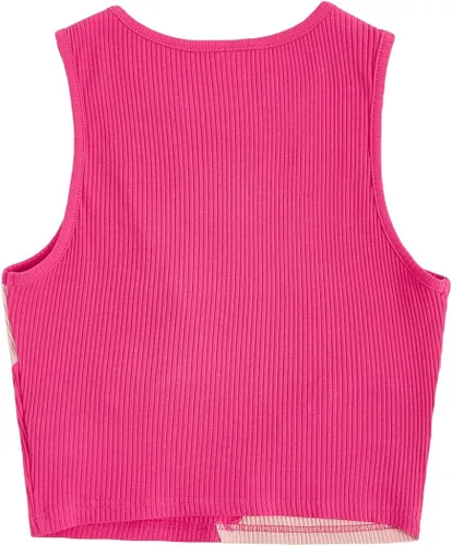 Miniatura 2 de Verdusa Camiseta corta sin mangas acanalada con cuello redondo y bloques de color para mujer