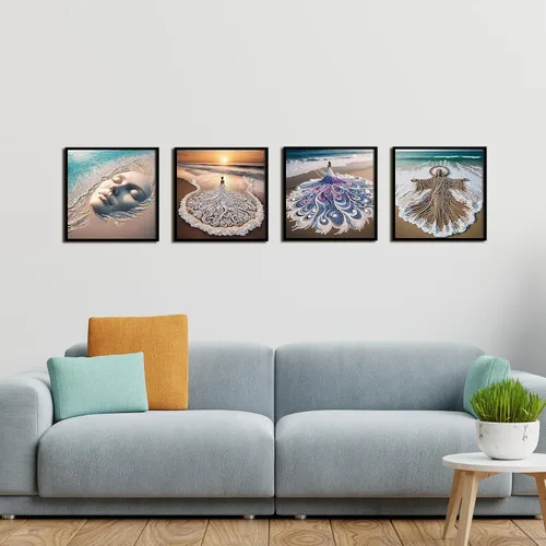 Miniatura 7 de antor Kits de arte de diamantes de playa de 4 piezas para adultos, kits de pintura de diamantes de imitación de forma especial, manualidades