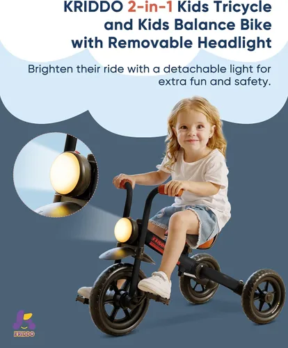 Miniatura 3 de KRIDDO Bicicleta de equilibrio 2 en 1 para niños y triciclo para niños de 2 a 5 años, bicicleta de equilibrio para niños pequeños con pedales
