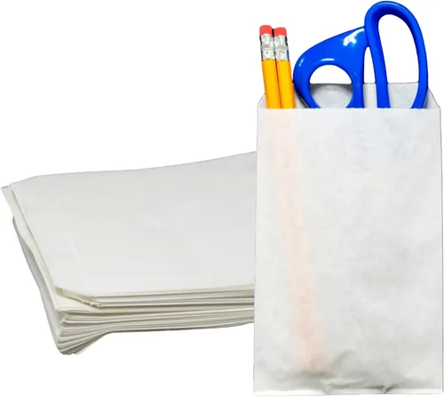 Miniatura 14 de Novel Box - Paquete de 100 bolsas planas de mercancía con estampado de cheurón azul de 4 x 6 pulgadas, elegante bolsa para regalos de cumpleaños