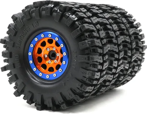 Miniatura 9 de HOBBYSOUL Neumáticos de 4.724 in de alto 1.9 de lodo T8 suaves pegajosos y ruedas Beadlock 1.9 llantas negro azul para RC 1/10 Rock Crawler SCX10