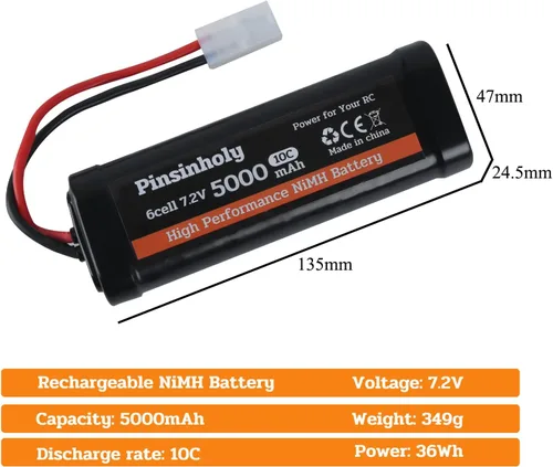 Miniatura 2 de Batería recargable NiMH de 7.2V 5000mAh con conector Tamiya para coche RC RC Truck Compatibilidad con modelos asociados Tamiya HPI Losi Kyosho Hobby