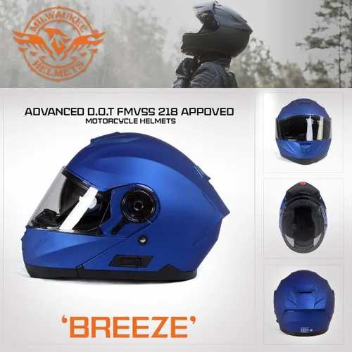 Miniatura 7 de Milwaukee Helmets MPH9818DOT Breeze - Casco modular de motocicleta avanzado azul con visera desplegable, talla XS