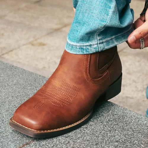 Miniatura 7 de J's.o.l.e Botas vaqueras para hombre, botas Chelsea con punta cuadrada occidental