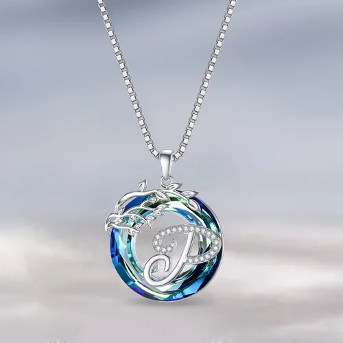 Miniatura 4 de TOUPOP Regalos para mujeres, collar con colgante de letra inicial de la A a la Z con círculo azul, joyería de cristal para mujeres, su madre