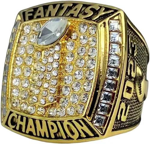 Legacy Rings Anillo Fantasy Football Championship 2023 Acabado dorado con soporte transparente | Talla 10 y 11