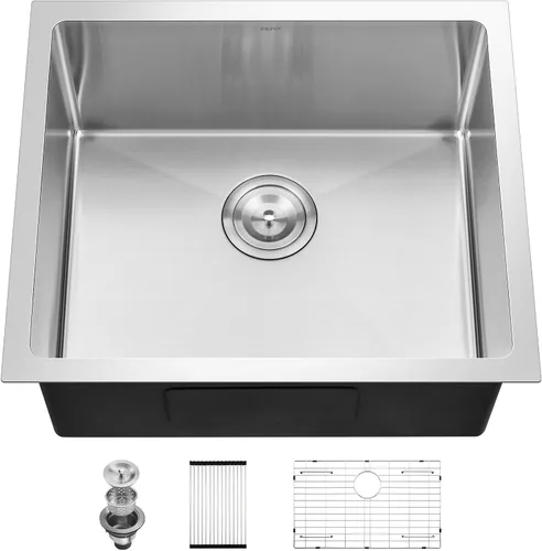 Fregadero de Bar - PEPO Fregadero de Cocina Bajo Encimera de 21 x 18 Pulgadas, Fregadero de Cocina Pequeño de Una Sola Cubeta de Acero Inoxidable