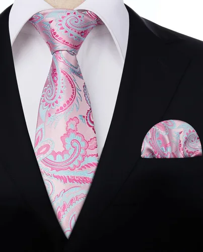 Miniatura 247 de HISDERN Corbatas para hombre, corbata de cachemira y bolsillo cuadrado tejido clásico floral para hombre, corbata de fiesta de boda