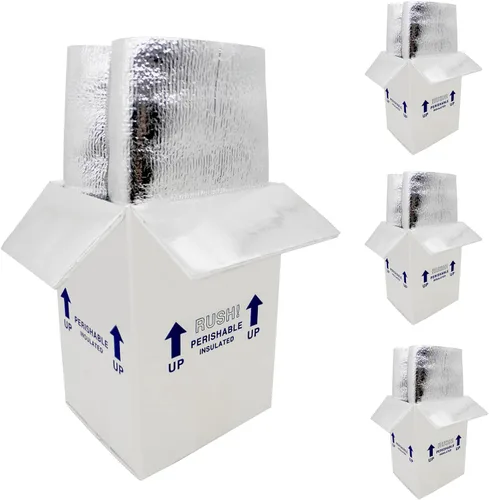 Miniatura 10 de Cajas de envío aisladas de 15 x 10 x 11 pulgadas para alimentos congelados, paquete de 4 cajas de cartón con aislamiento de papel de aluminio, caja