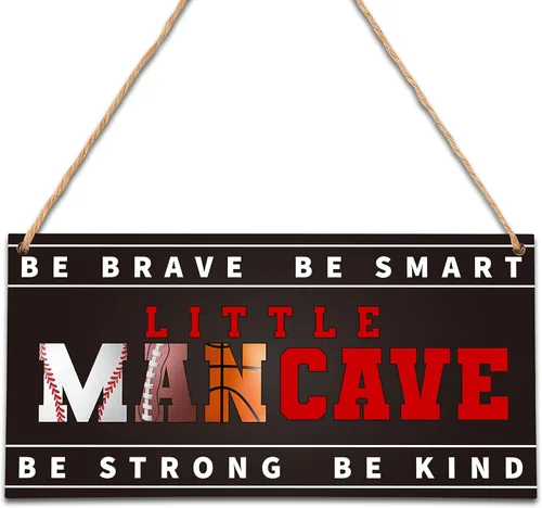 Letrero de madera para colgar en la puerta de Little Man Cave, All-Star Sports - Decoración para colgar en la puerta, decoración para niños, para