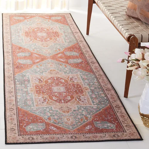 Miniatura 15 de SAFAVIEH Alfombra lavable Tucson Collection - 2 pies 6 pulgadas x 4 pies, aguamarina y óxido, antideslizante y fácil de limpiar, ideal para sala