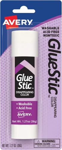 Avery barra de pegamento desaparecible color púrpura, 1.27 oz., lavable, no tóxico, adhesivo permanente, 1 barra de pegamento (00221)