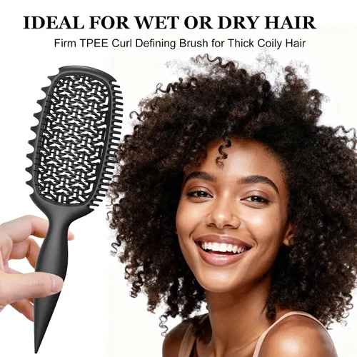 Miniatura 3 de Cepillo para definir rizos para cabello grueso y en bucles, cepillo de cerdas firmes TPEE para desenredar rizos gruesos 4A–4C, cepillo de dientes