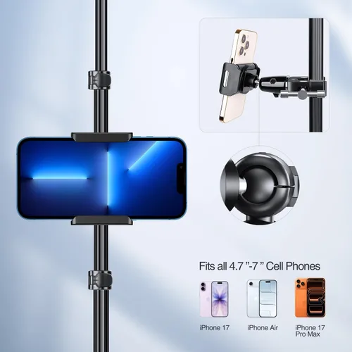 Miniatura 3 de elitehood Soporte y soporte giratorio para teléfono con inclinación de 360 grados, ajustable para micrófono Music Boom y todos los iPhone, teléfono