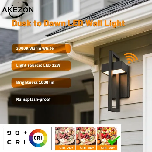Miniatura 2 de AKEZON Luces LED de pared para exteriores del anochecer al amanecer, 1000LM 3000K moderno aplique exterior integrado, accesorio LED reemplazable