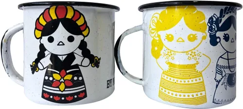 Miniatura 7 de BY MEXICO Mexican Designs Pocillo de Peltre Duo - Tazas esmaltadas, 12 onzas