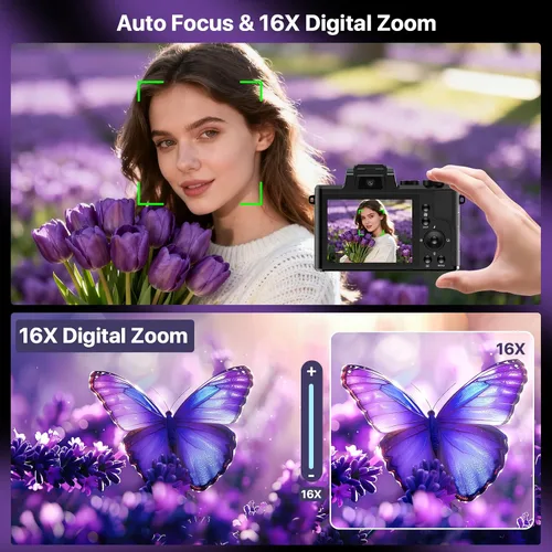 Miniatura 10 de Cámaras digitales 8K para fotografía con WiFi, cámara de enfoque automático de 88 MP para vlogging para YouTube con doble lente, cámara digital