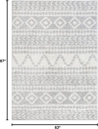 Miniatura 2 de Well Woven Madison Shag Cossima - Alfombra tribal marroquí gris de 5 pies 3 pulgadas x 7 pies 3 pulgadas, crema, 5 pies 3 pulgadas x 7 pies 3