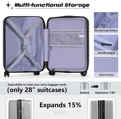 Miniatura 5 de AnyZip Maletas de equipaje con ruedas giratorias PC+ABS Hardshell TSA Lock, gris oscuro