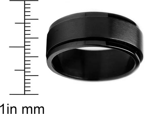Miniatura 3 de Metal Masters Co. Anillo giratorio de acero inoxidable negro de 8 mm para hombre, tamaños 6 a 15