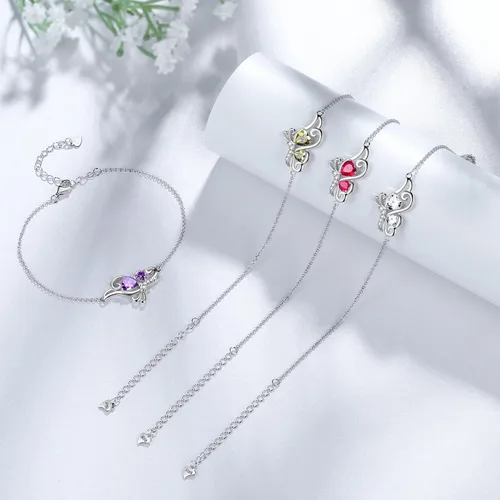 Miniatura 5 de Butterfly Heart Necklace Birthstone Pendant Necklace Earrings Bracelet Women 925 Sterling Silver Animal Butterflies Birthstone Pendant Crystal
