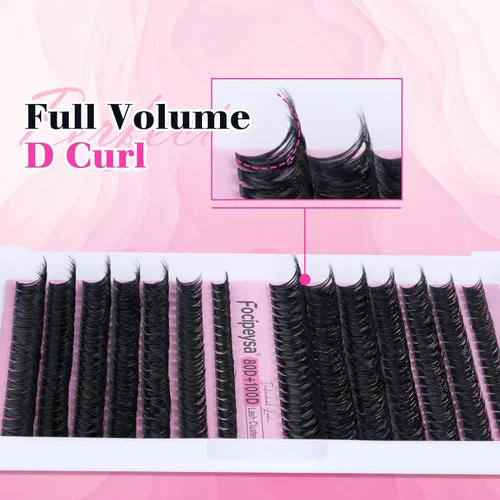 Miniatura 2 de Kit de extensión de pestañas DIY Focipeysa, racimos de pestañas rizadas D, kit de pestañas individuales con pegamento para pestañas y sello