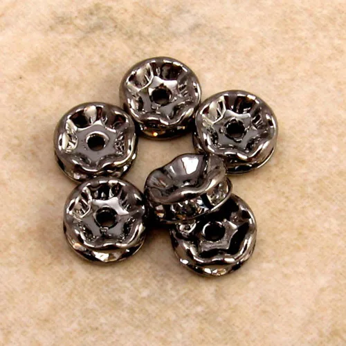 Miniatura 3 de Calidad rubyca 100pcs Checa vidrio Gunmetal Negro Ronda y Wavy Rondelle Spacer