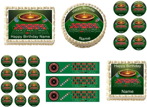 Miniatura 2 de Ruleta de casino 1/2 hoja (16 x 10 in.) Decoración comestible para pastel de fiesta de cumpleaños.